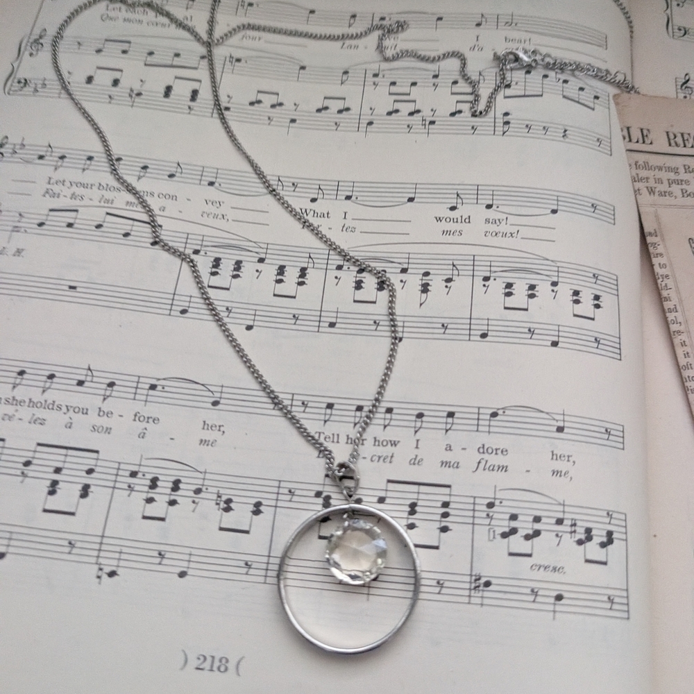 Silver Circle Pendant Necklace with Clear Gem